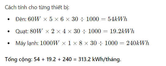 Tính Lượng Điện Tiêu Thụ